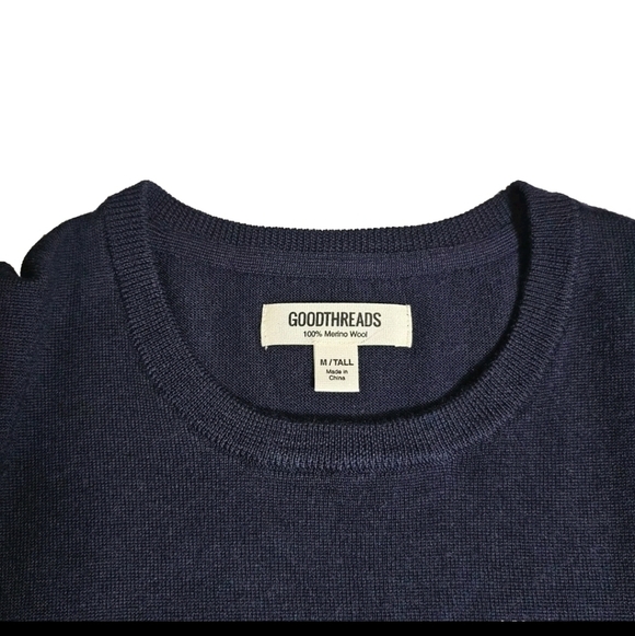 Goodthreads Men's Navy Blue M/Tall Merino Wool Casual Career Longsleeve Sweater - Picture 6 of 8